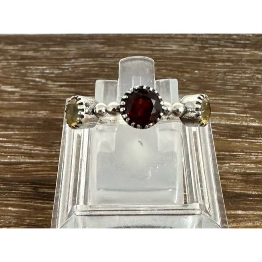 Handmade Sterling Silver Garnet & Citrine Stacker Ring Sz 5.75